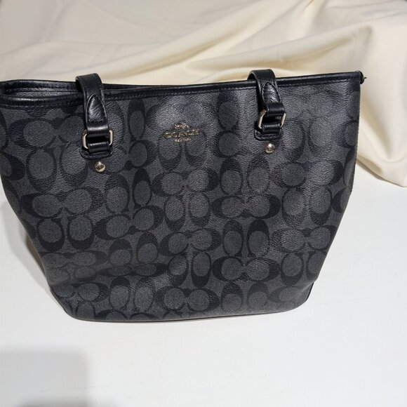 Coach Signature Canvas Black/Grey City Tote - Picture 6 of 8
